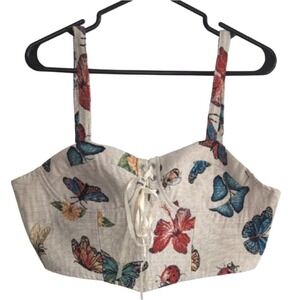 Cider Women's XL Cream Corest Style Crop Top Flower Butterfly Dragon Fly Pattern